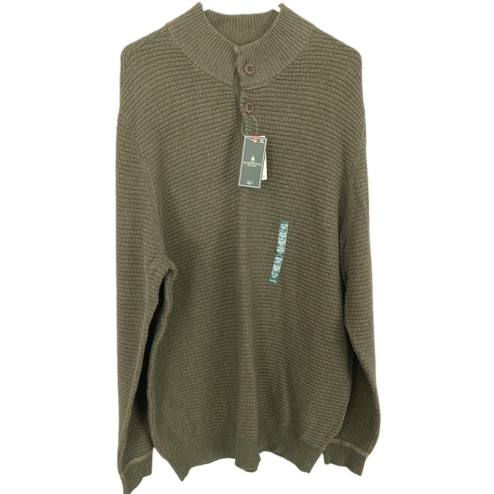 G.H. Bass & Co Sweater Mens XL Green Thermal Waffle Knit Mock Neck Henley NWT
